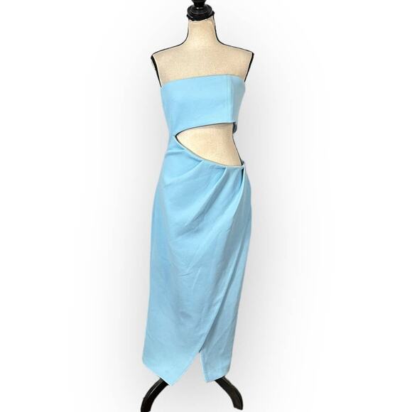 Misha Medora Strapless Cutout Midi Dress Women's 12 Powder Blue NWT - Picture 3 of 10